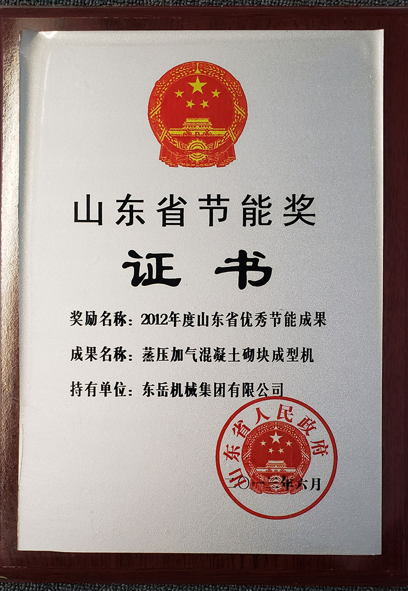 Certificate of Shandong Provincial Energy Saving Award